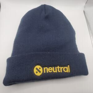 Neutral Logo Cuffed Beanie Hat Navy Blue Yellow Embroidered Knit Cap Unisex OSFM